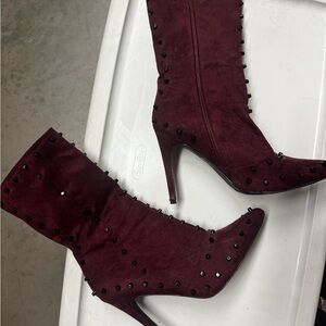 Elegant Burgundy Studded Women's Boots